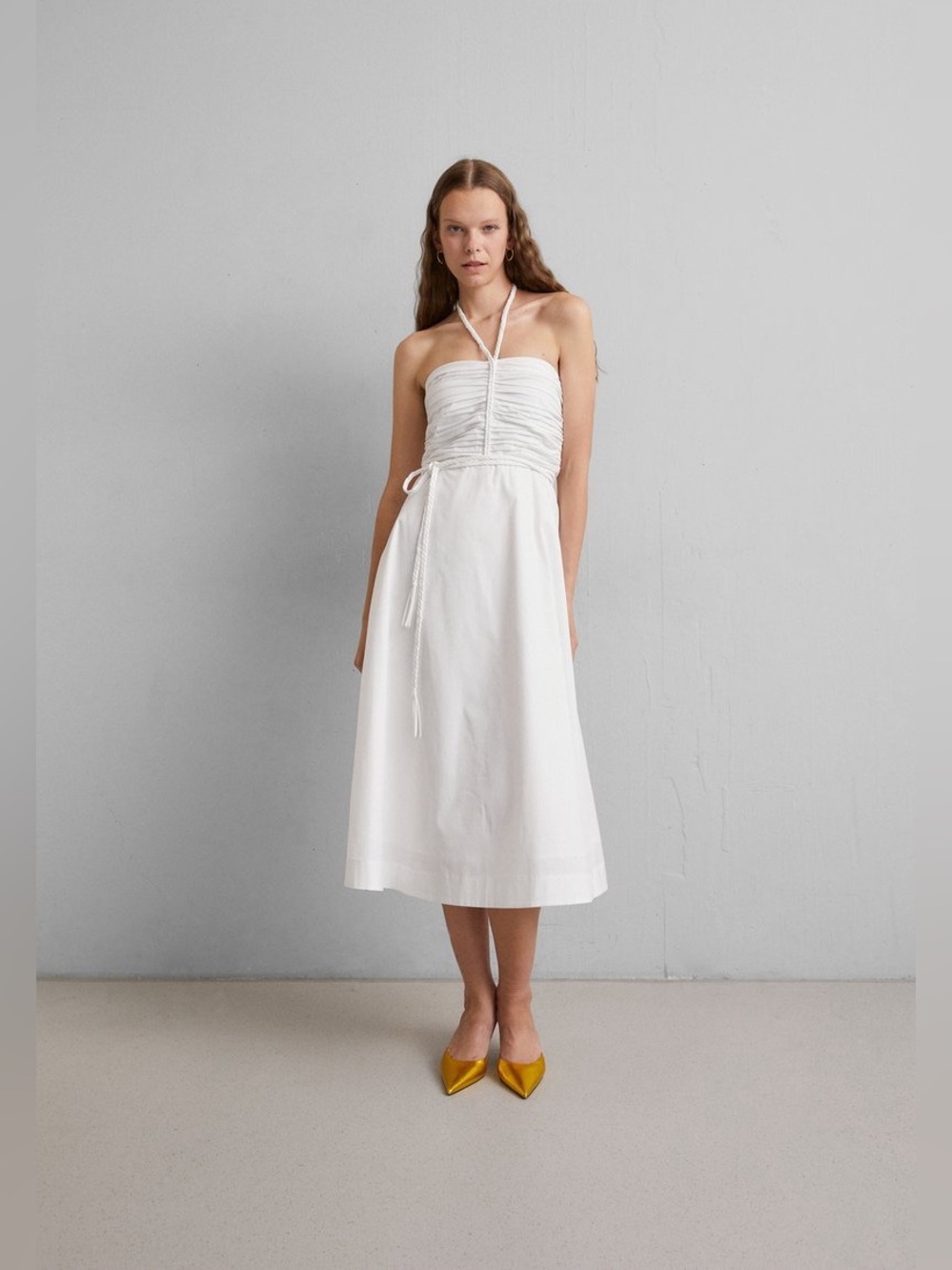 Veronica Beard Tucker Ruched Halter Midi Dress in White Size Medium NWT